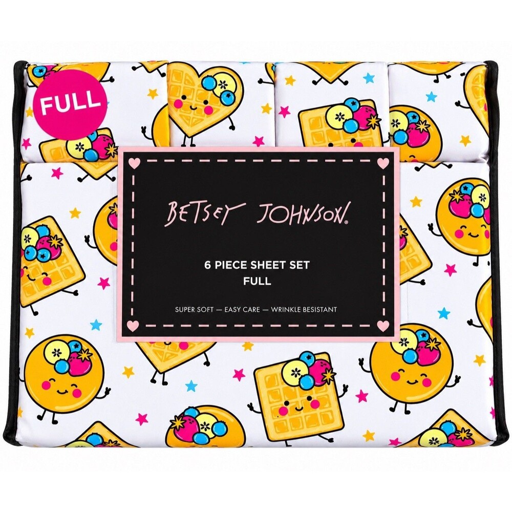 Betsey Johnson Cute Pancakes & Waffles Full 6 Piece Sheet Set Pink